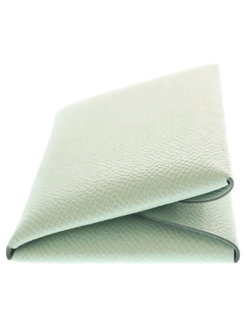 Hermes Calvi Duo Epsom Leather Compact Wallet Bifold Silver Light Green